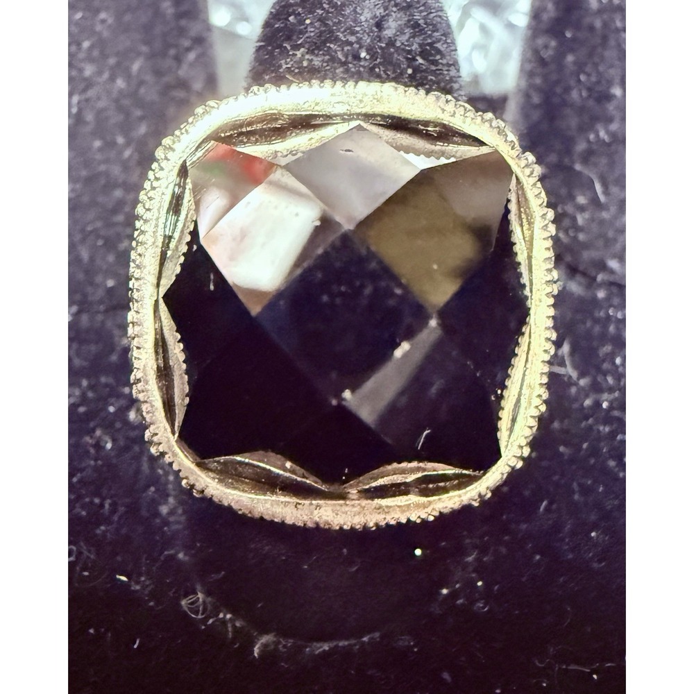 Vintage 925 Sterling Silver Marcasite Faceted Black Stone Statement Ring Sz 8